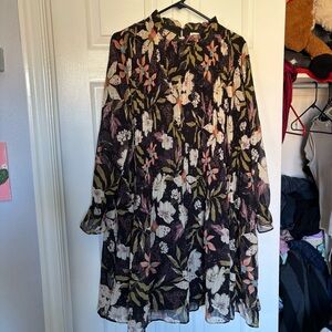 Bohme Floral Long Sleeve Pleated Dress size XL